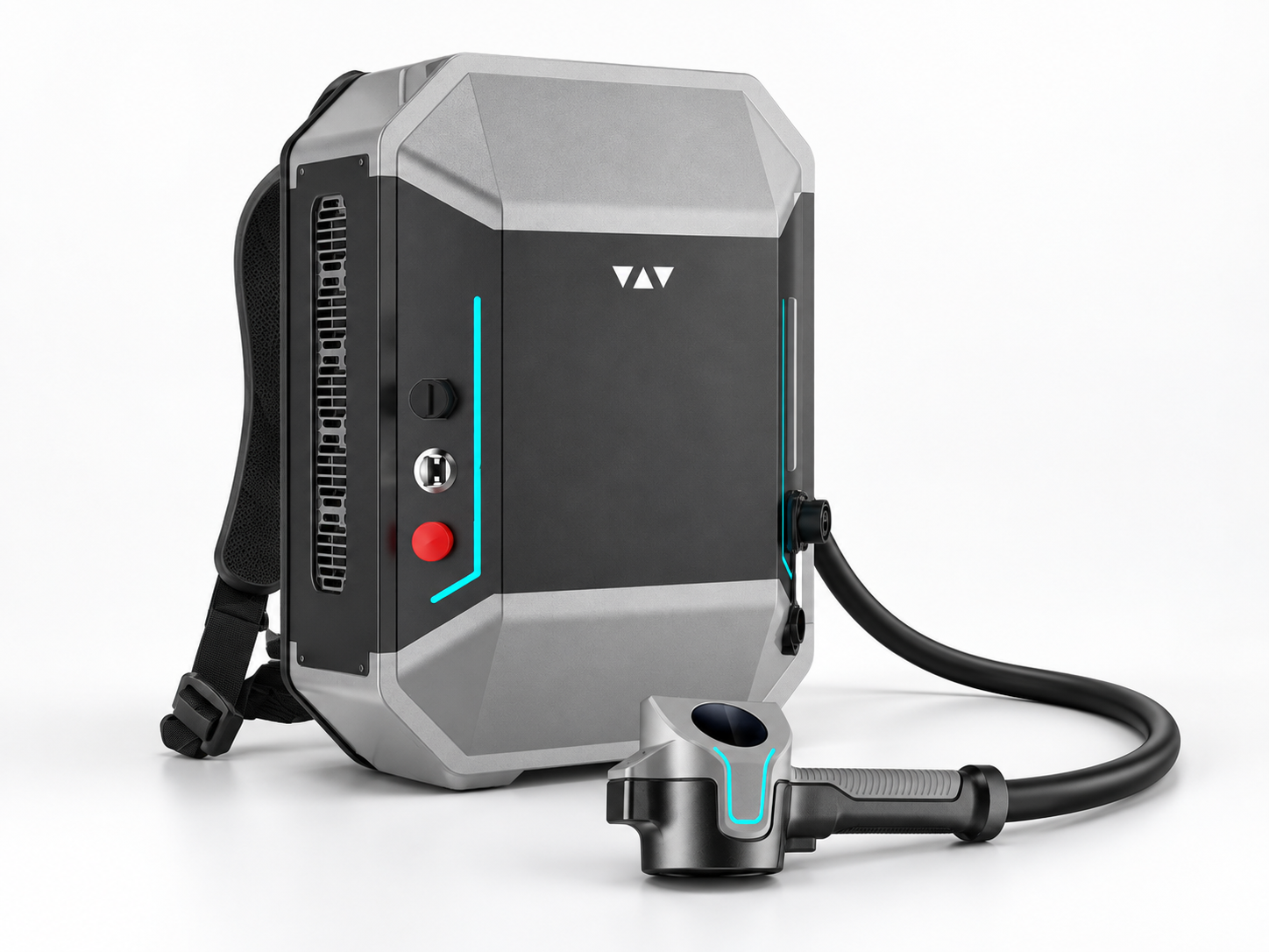 Laser sac à dos LEXFAB 120 W et sa tête portative présentés sur fond clair